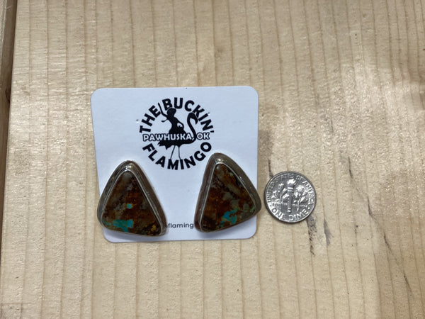 Boulder Turquoise Almost Triangle Shape Post Earrings Jewelry